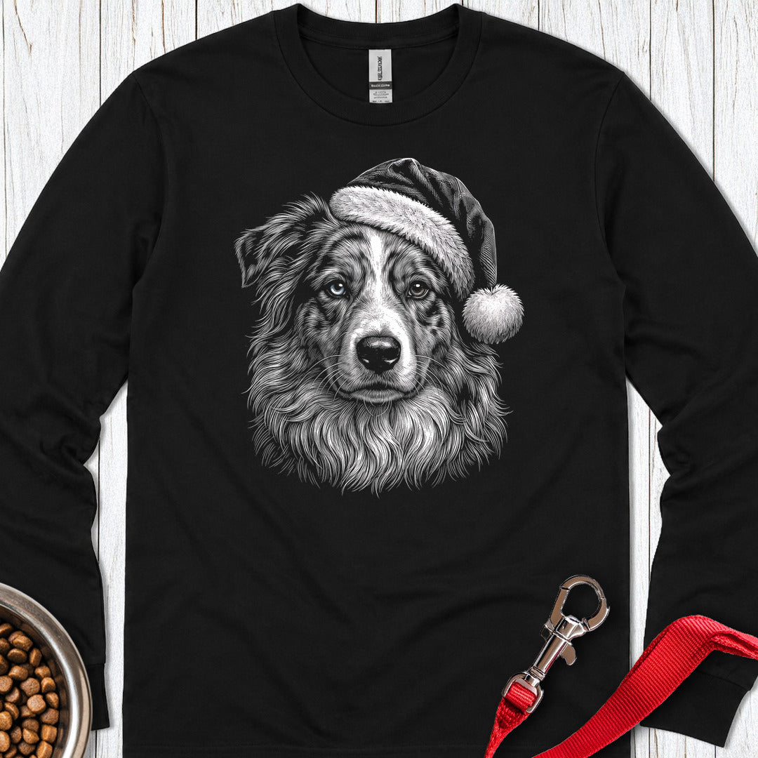 Australian Shepherd Christmas Santa Hat Long Sleeve — Black