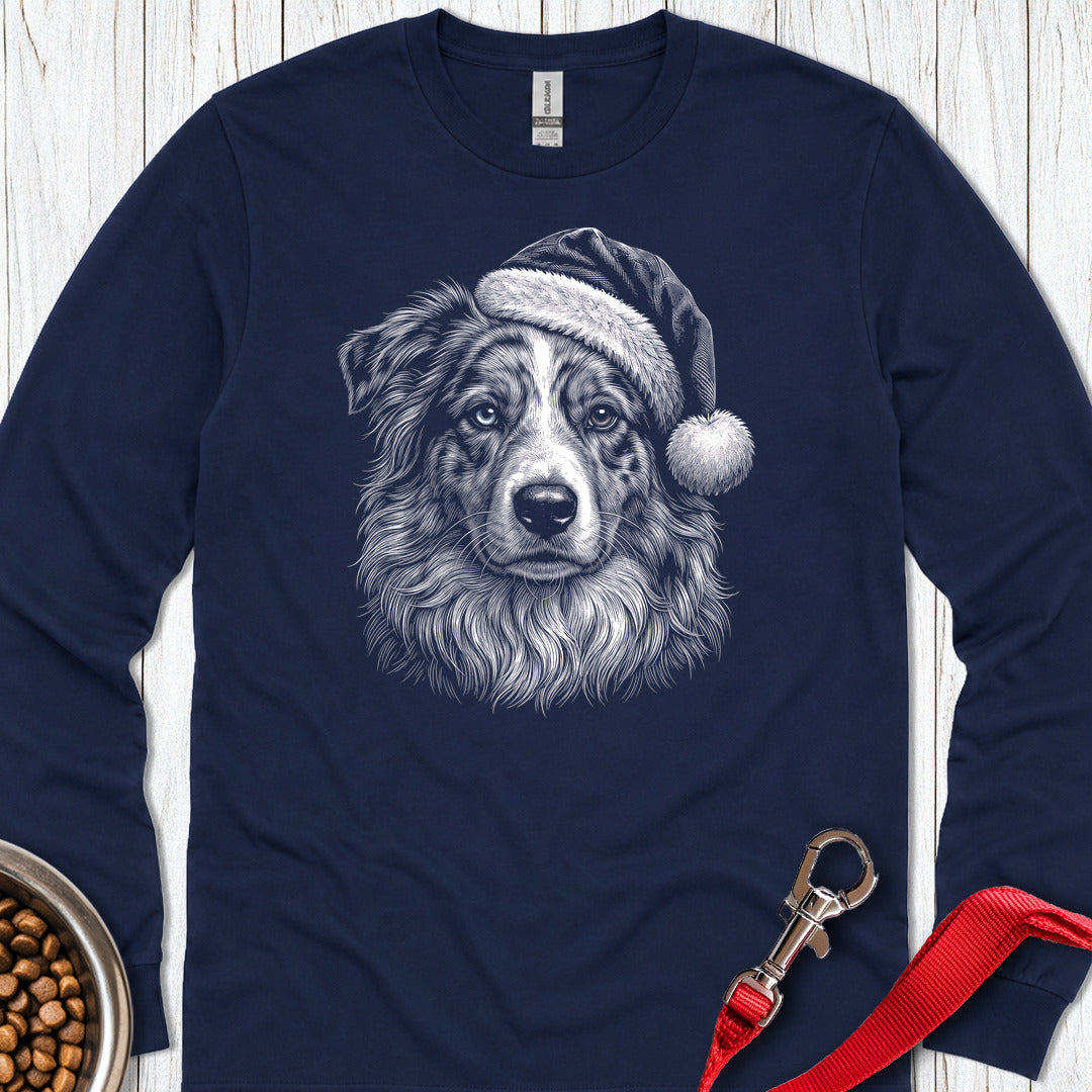 Australian Shepherd Christmas Santa Hat Long Sleeve — Navy