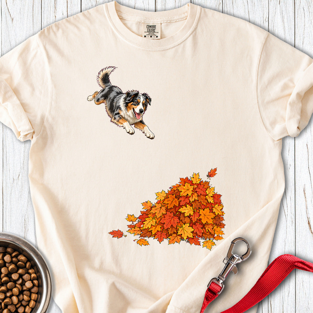 Australian Shepherd Leaf Pile Premium Tee — Ivory