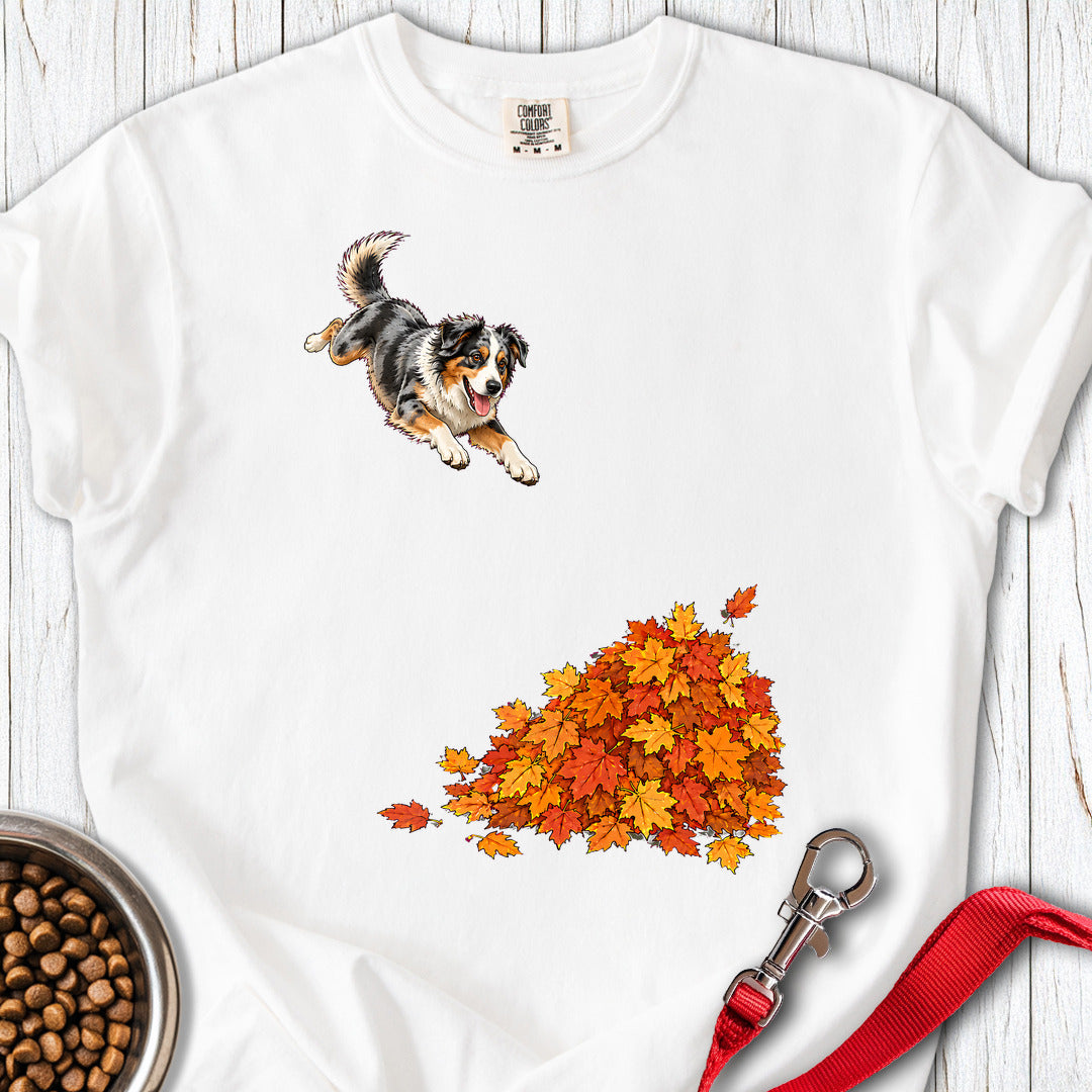 Australian Shepherd Leaf Pile Premium Tee — White