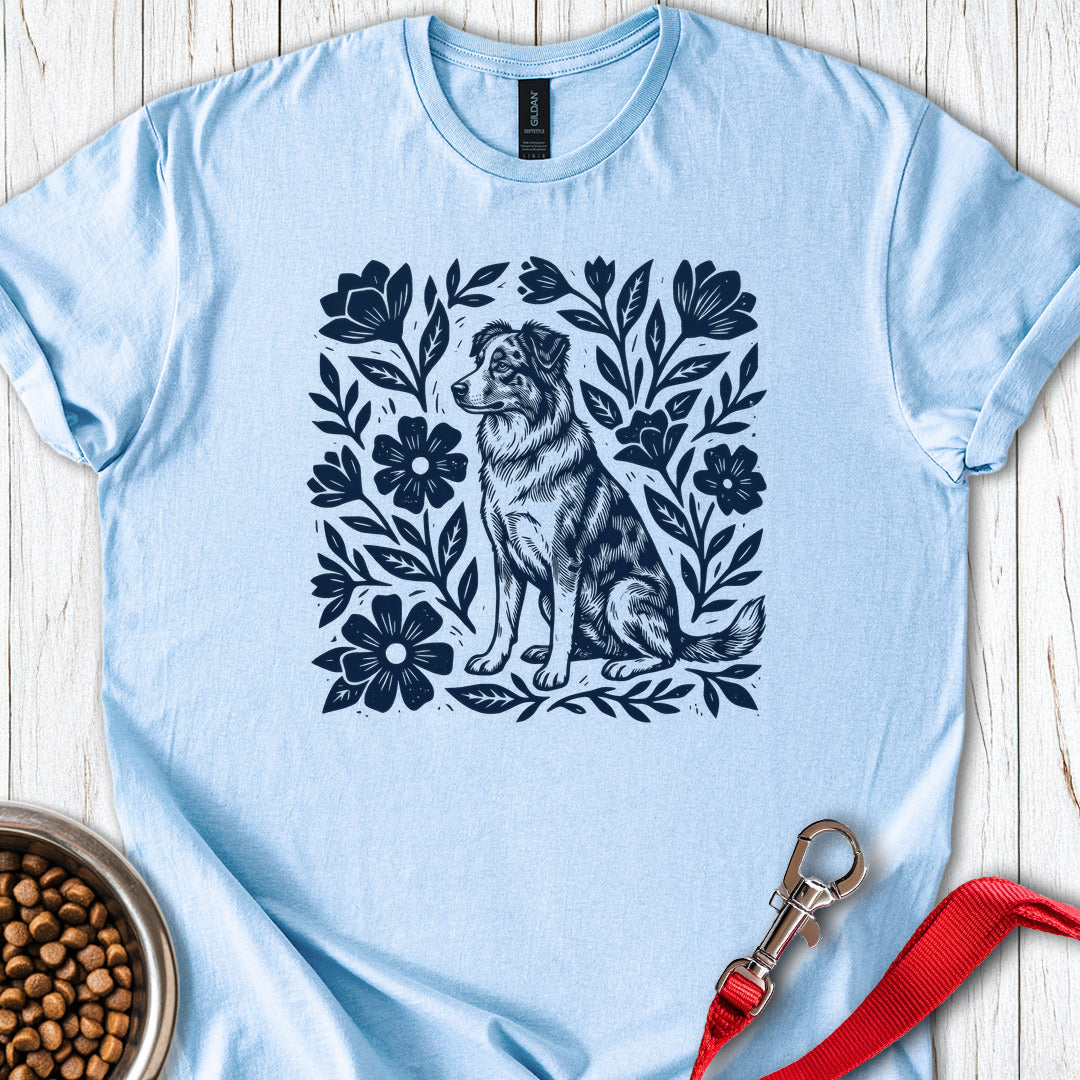 Australian Shepherd Linocut Light Blue