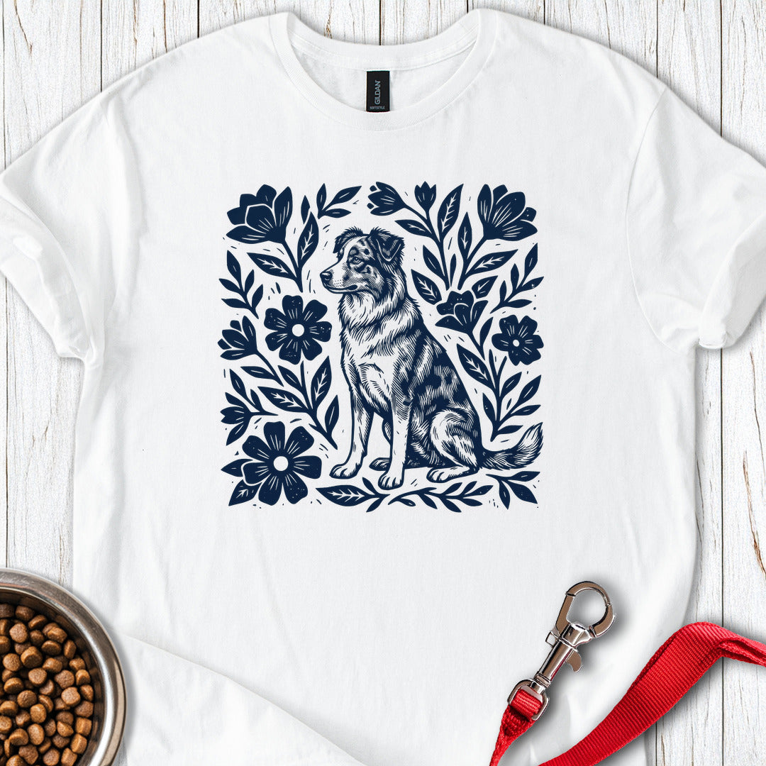 Australian Shepherd Linocut White