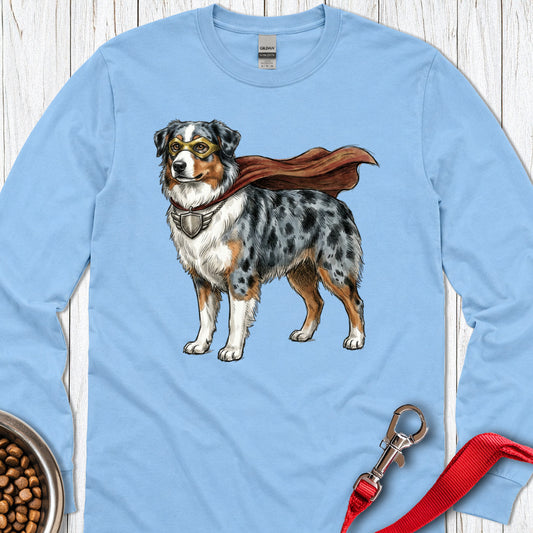 Australian Shepherd Superhero Long Sleeve — Carolina Blue