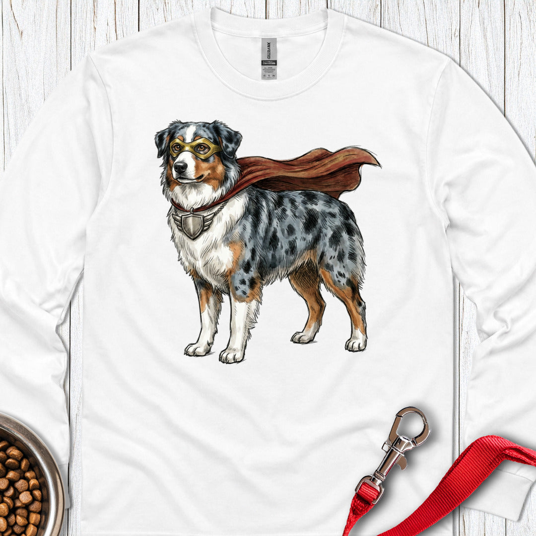Australian Shepherd Superhero Long Sleeve — White