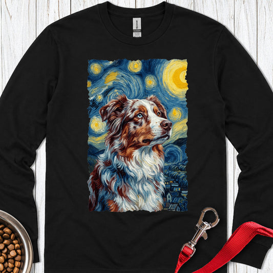Australian Shepherd Van Gogh Long Sleeve — Black