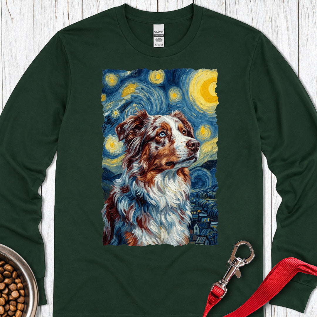 Australian Shepherd Van Gogh Long Sleeve — Forest Green