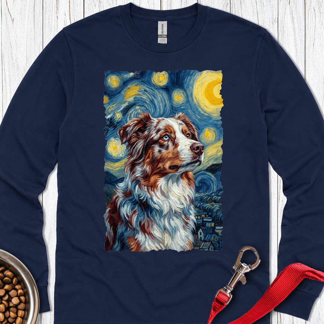 Australian Shepherd Van Gogh Long Sleeve — Navy