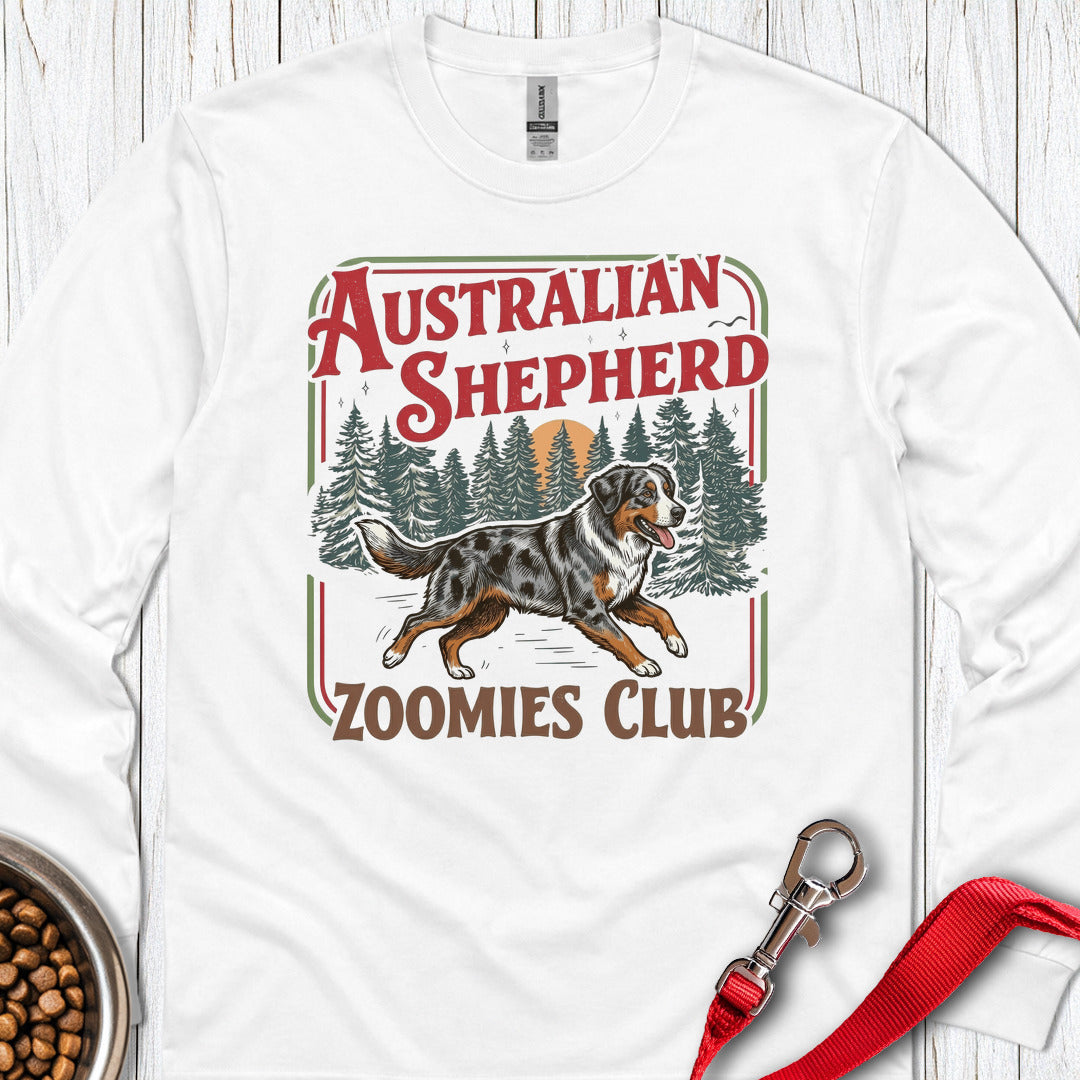Australian Shepherd Zoomies Club Long Sleeve — White