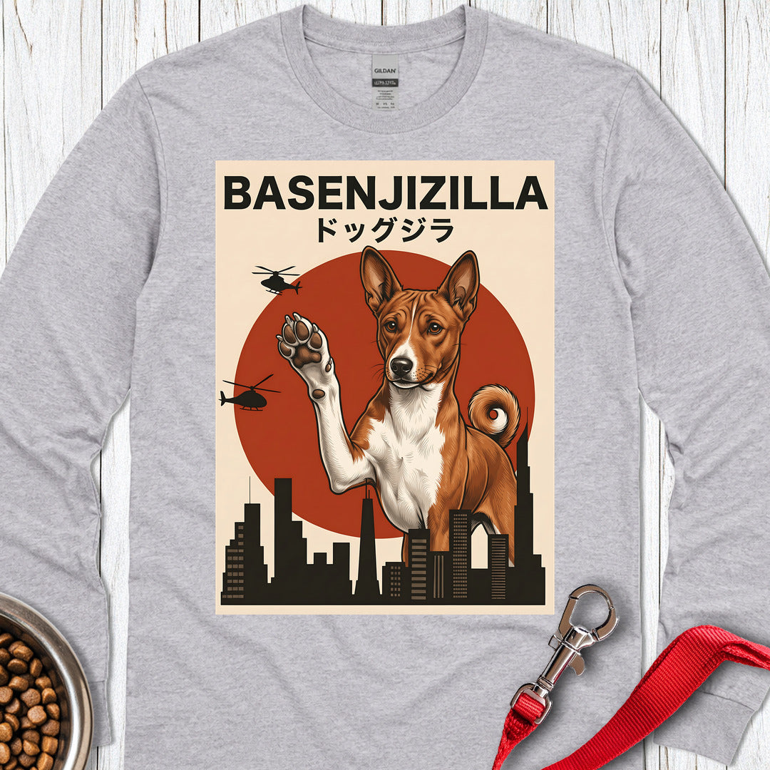Basenji Basenjizilla Long Sleeve — Sport Grey