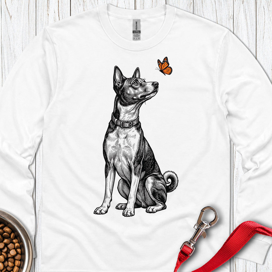 Basenji Butterfly Long Sleeve — White