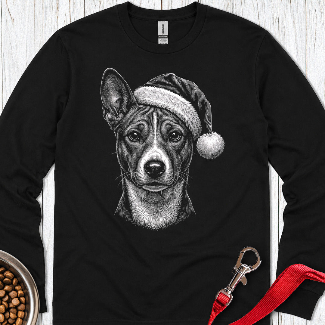 Basenji Christmas Santa Hat Long Sleeve — Black