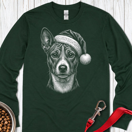 Basenji Christmas Santa Hat Long Sleeve — Forest Green