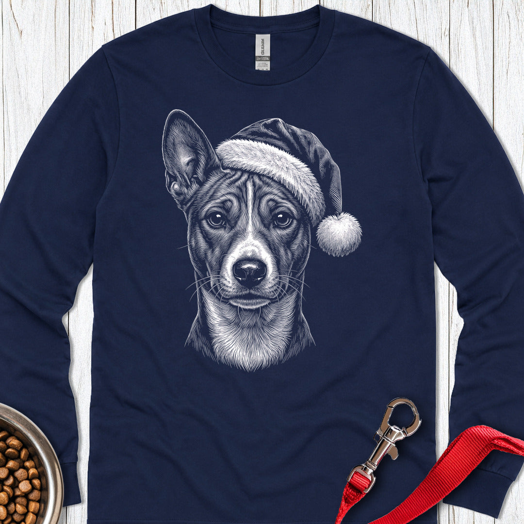 Basenji Christmas Santa Hat Long Sleeve — Navy
