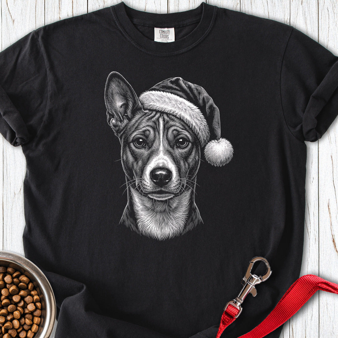Basenji Christmas Santa Hat Premium Tee Black