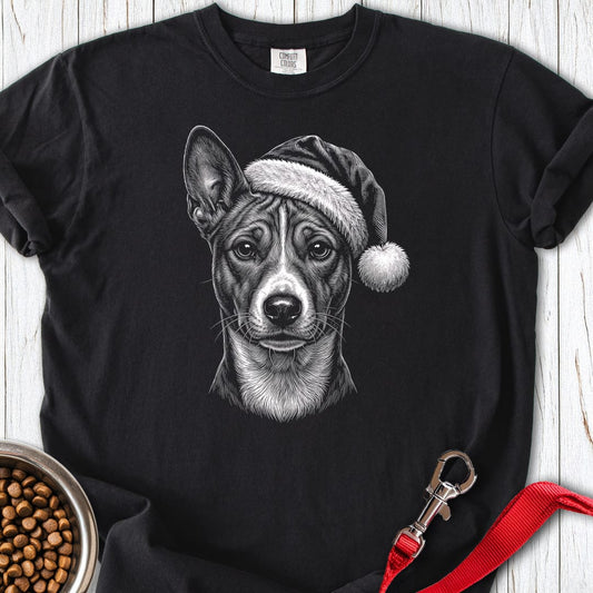 Basenji Christmas Santa Hat Premium Tee Black