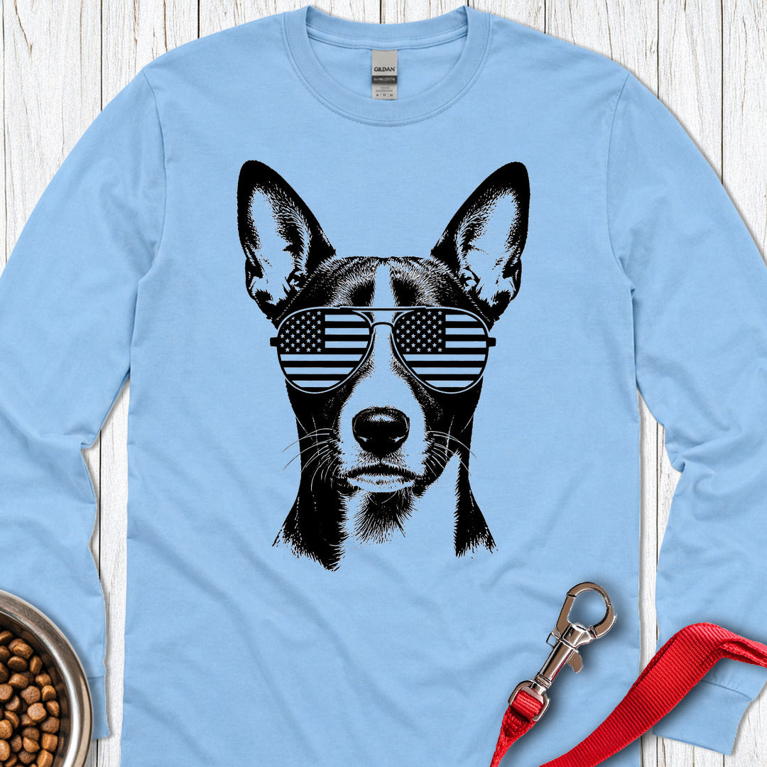 Basenji Flag Shades Long Sleeve — Carolina Blue