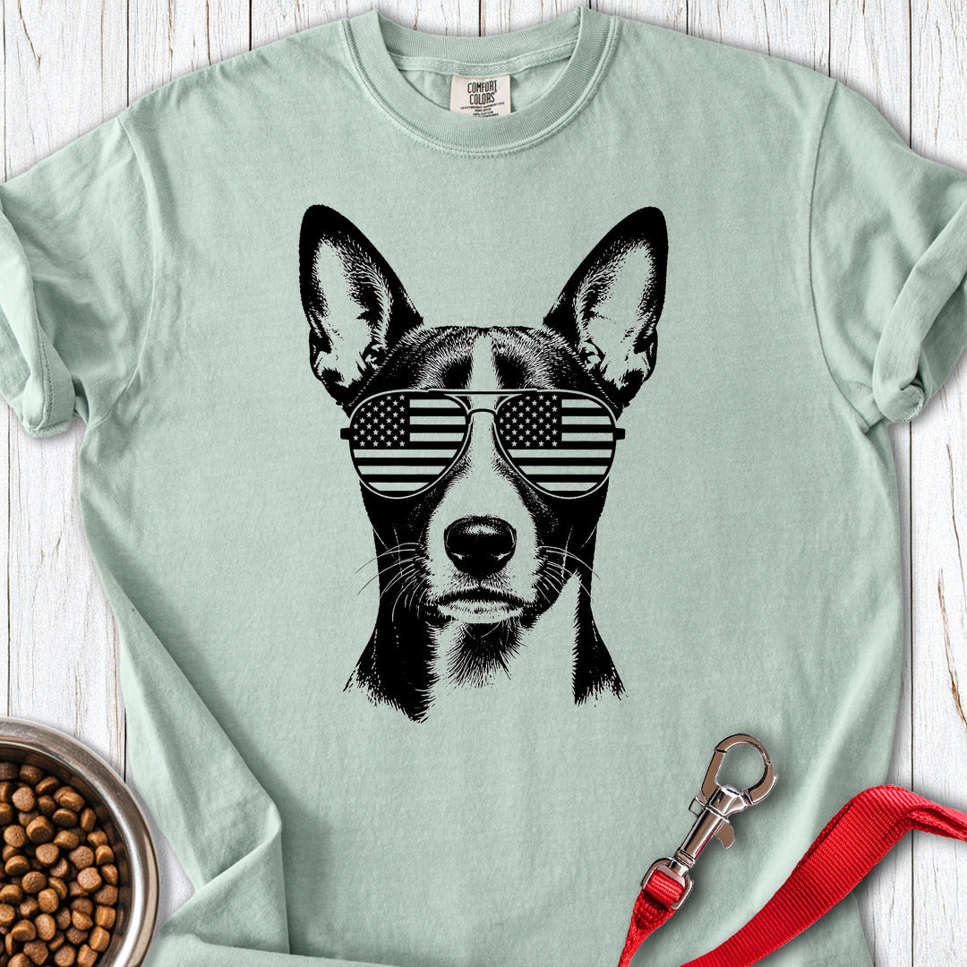 Basenji Flag Shades Premium Tee — Bay