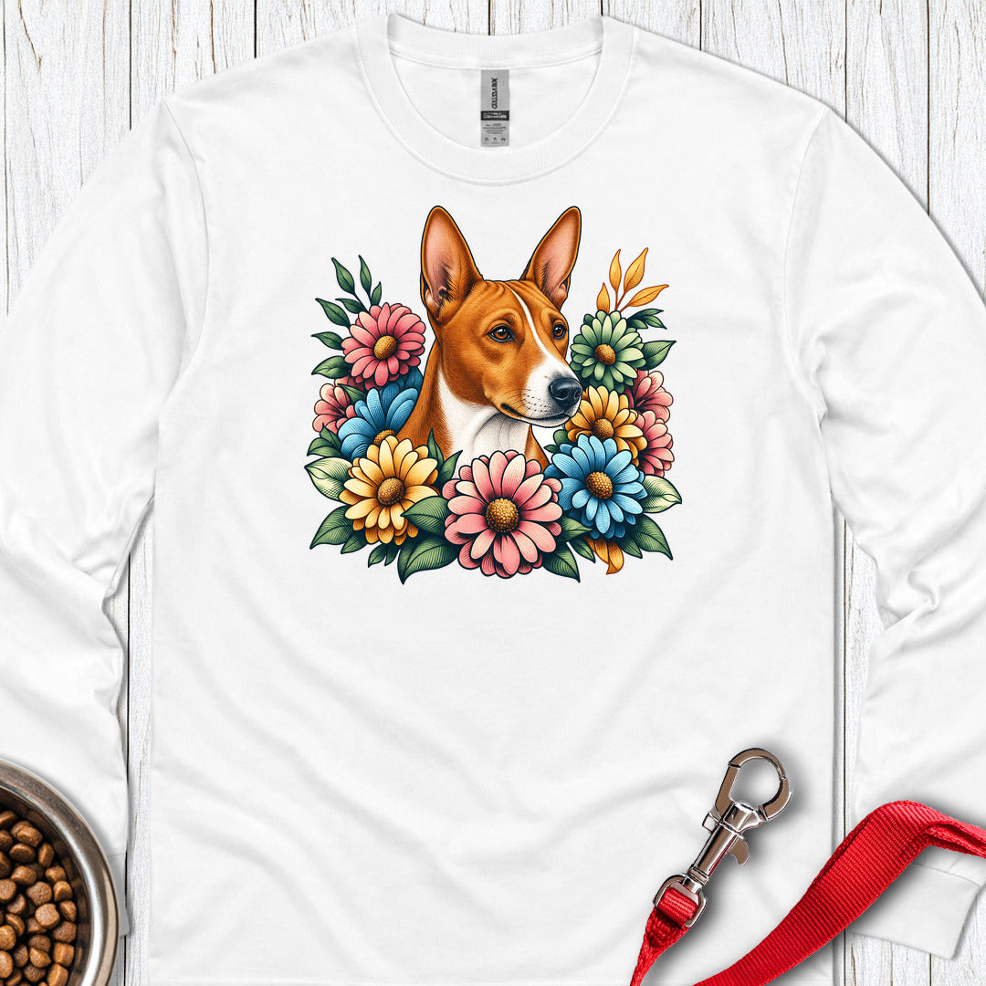 Basenji Flower Wreath Long Sleeve — White