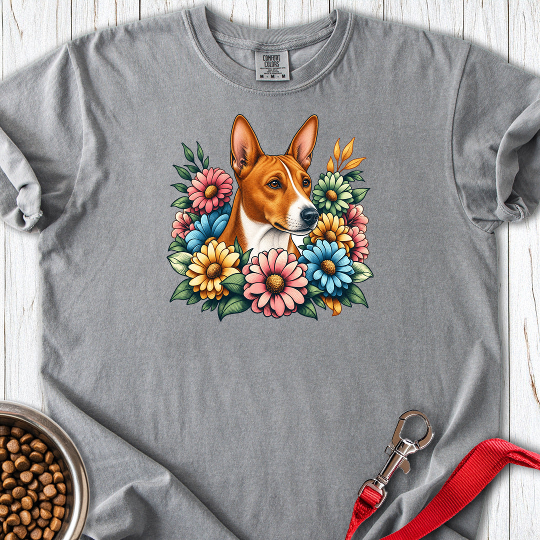 Basenji Flower Wreath Premium Tee — Grey