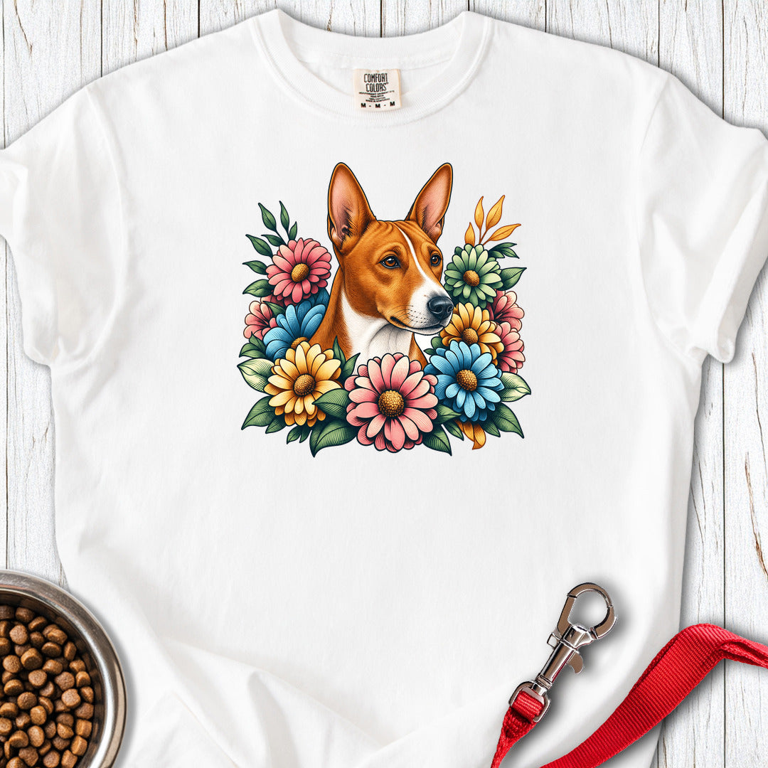 Basenji Flower Wreath Premium Tee — White
