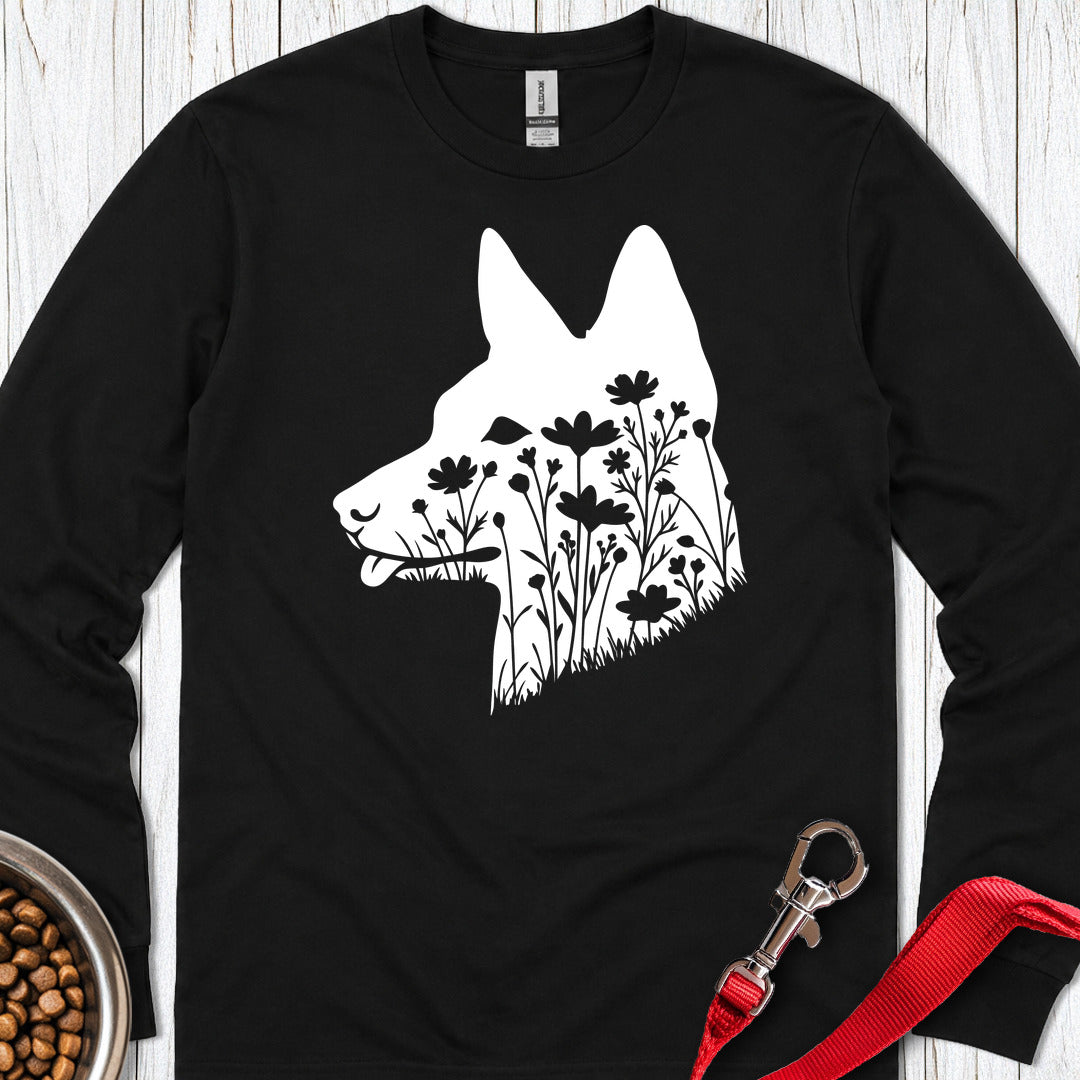 Basenji Flowers Long Sleeve — Black