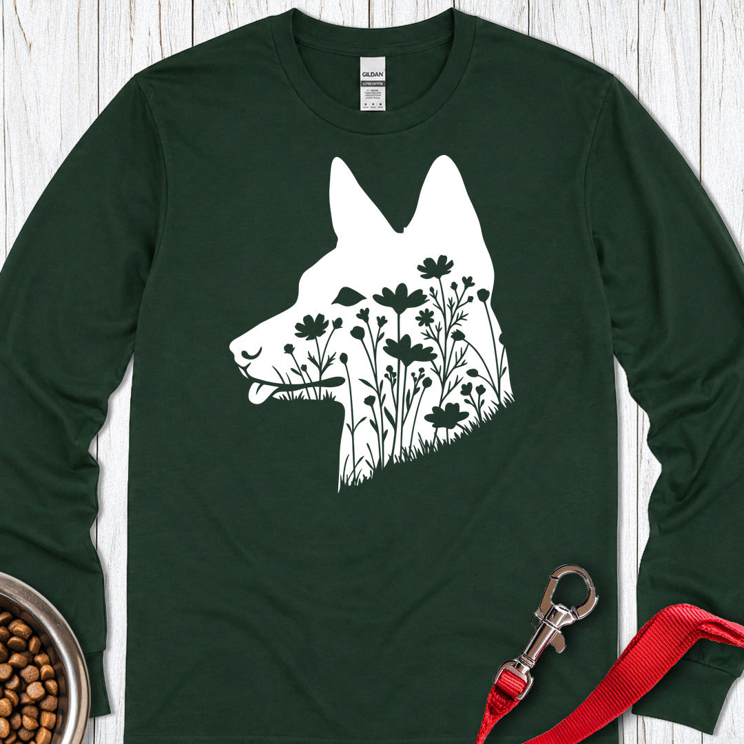 Basenji Flowers Long Sleeve — Forest Green
