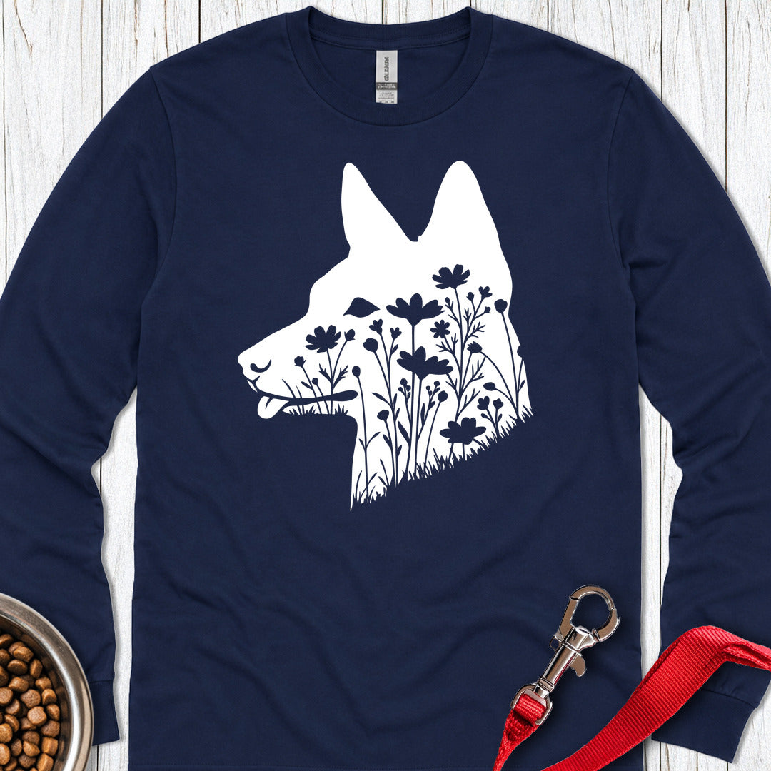 Basenji Flowers Long Sleeve — Navy
