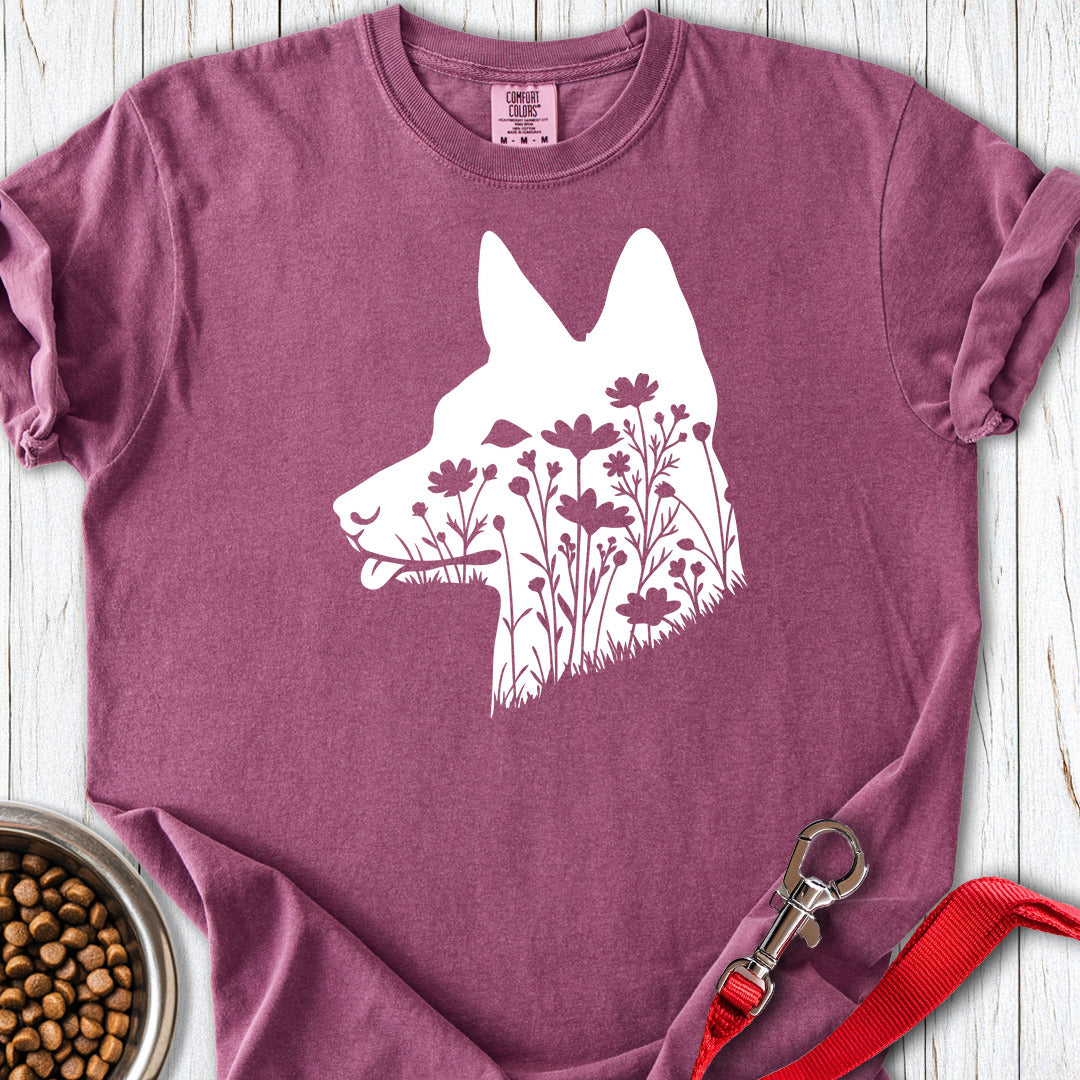 Basenji Flowers Premium Tee — Berry