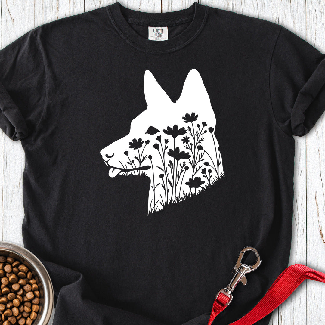 Basenji Flowers Premium Tee — Black