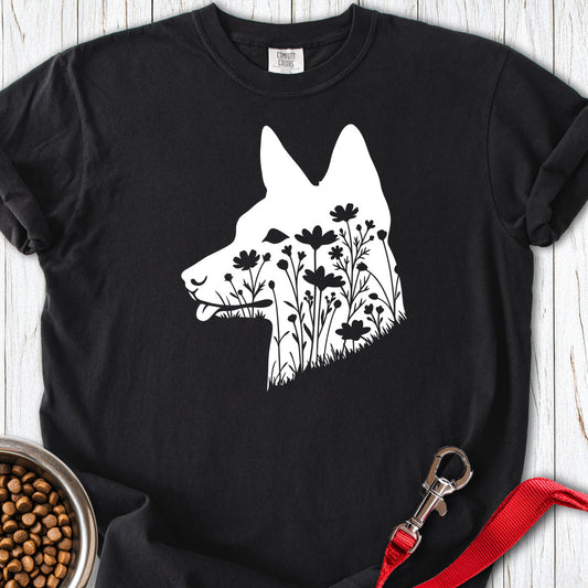 Basenji Flowers Premium Tee — Black