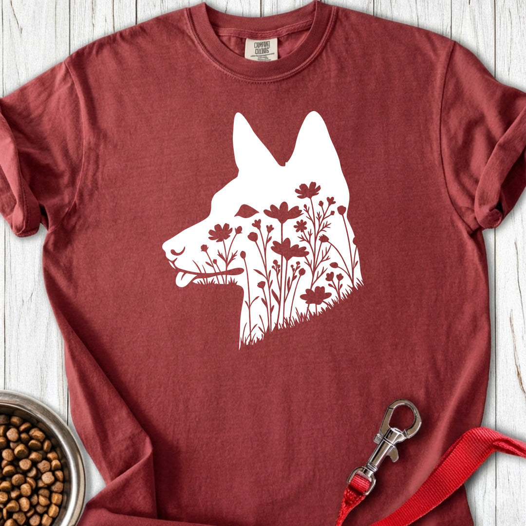 Basenji Flowers Premium Tee — Brick