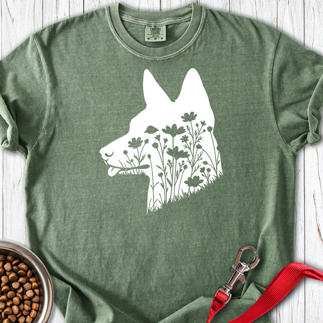 Basenji Flowers Premium Tee — Moss