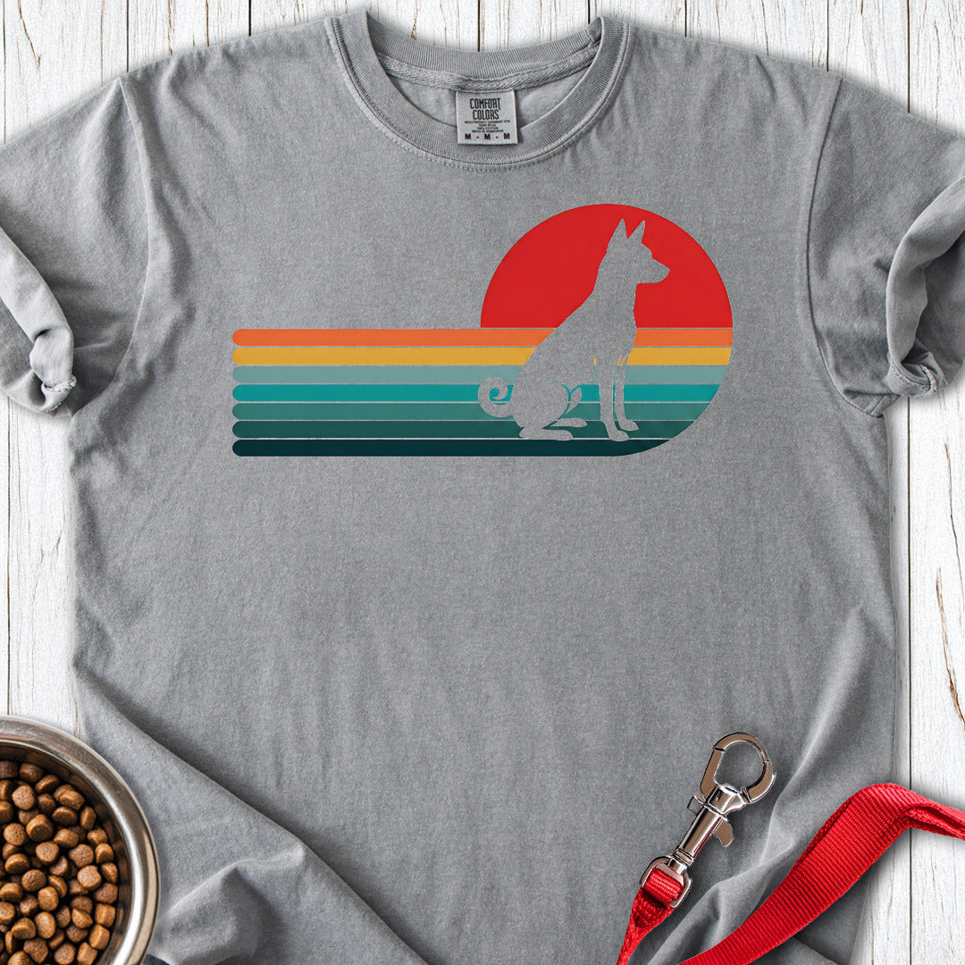 Basenji Retro Sunset Premium Tee — Grey