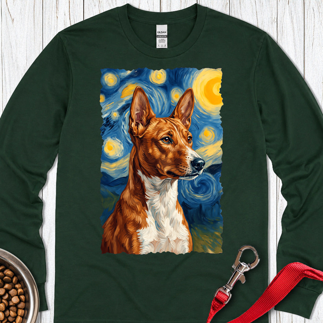 Basenji Van Gogh Long Sleeve — Forest Green