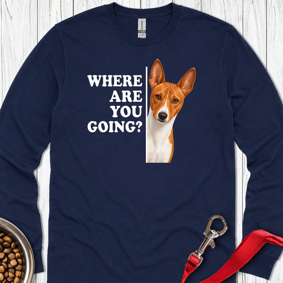 Basenji Where Are You Going Long Sleeve — Navy