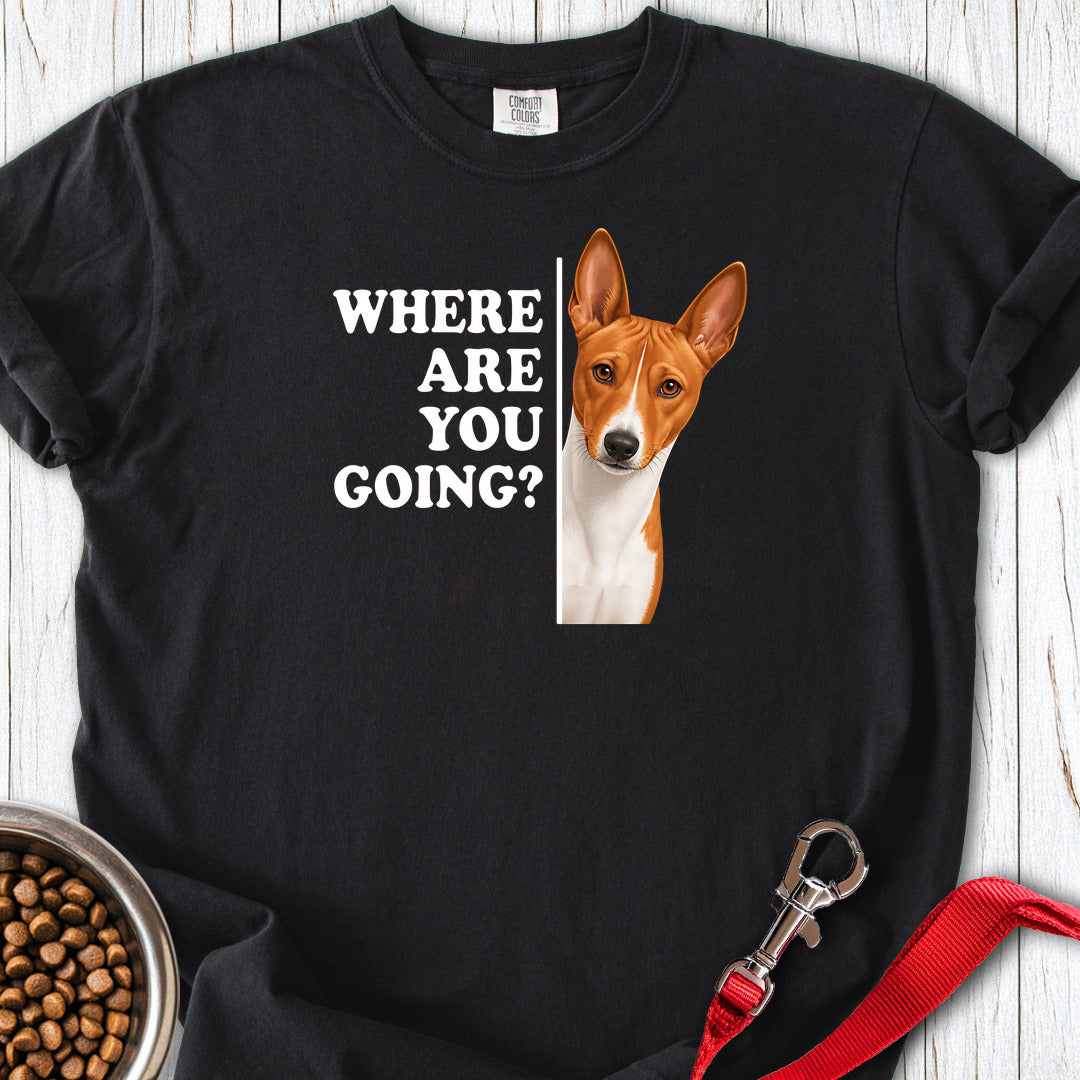 Basenji Where Are You Going Premium Tee — Black