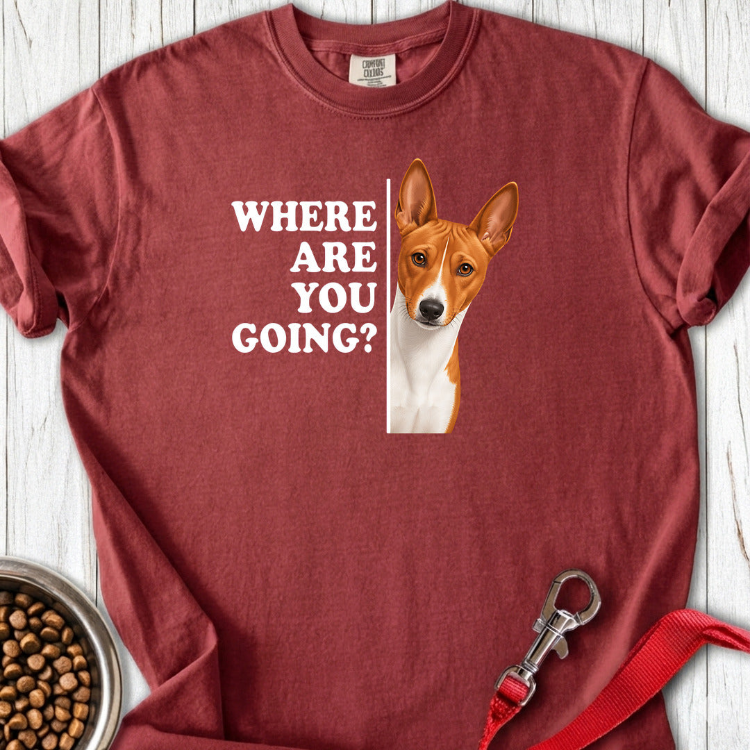 Basenji Where Are You Going Premium Tee — Brick
