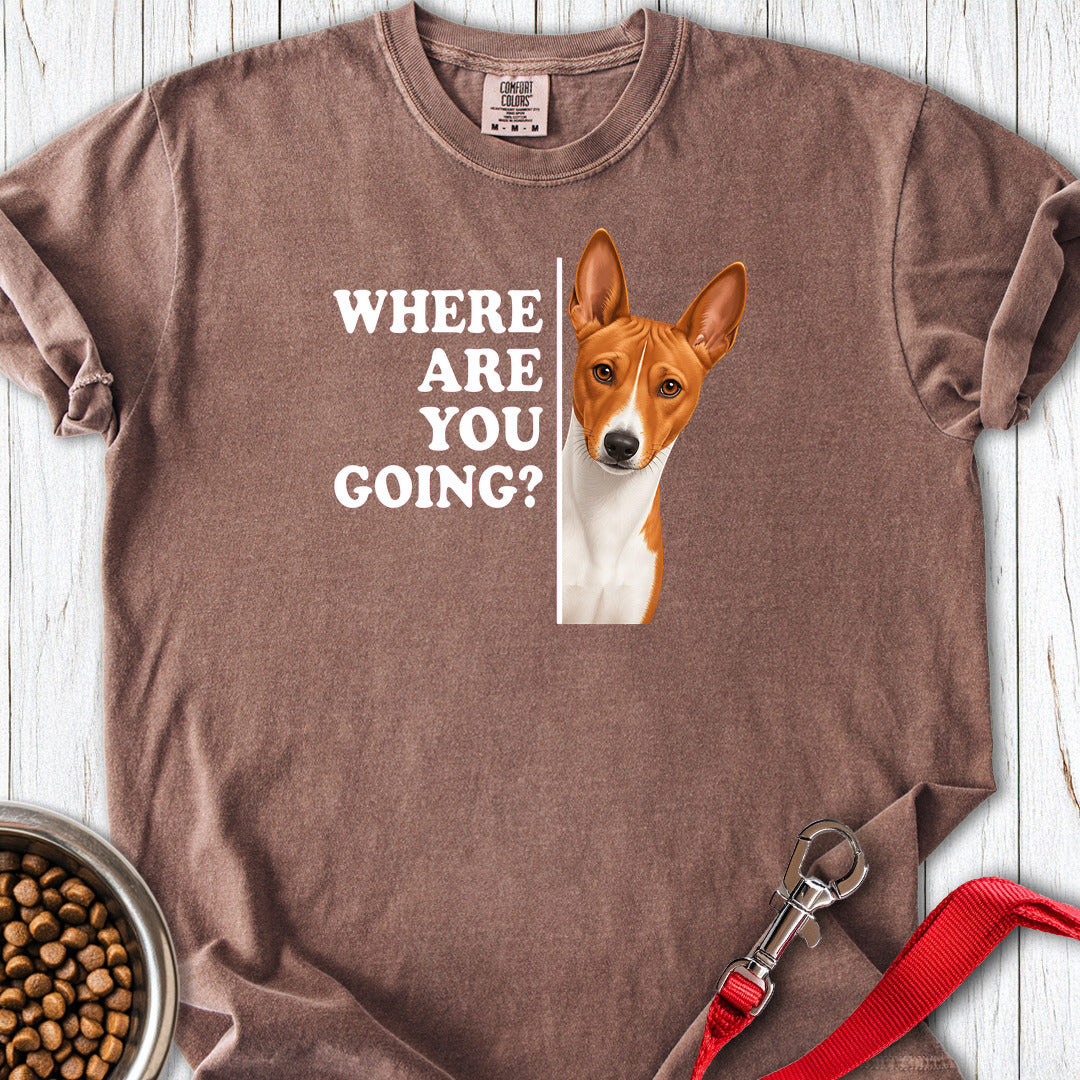 Basenji Where Are You Going Premium Tee — Espresso