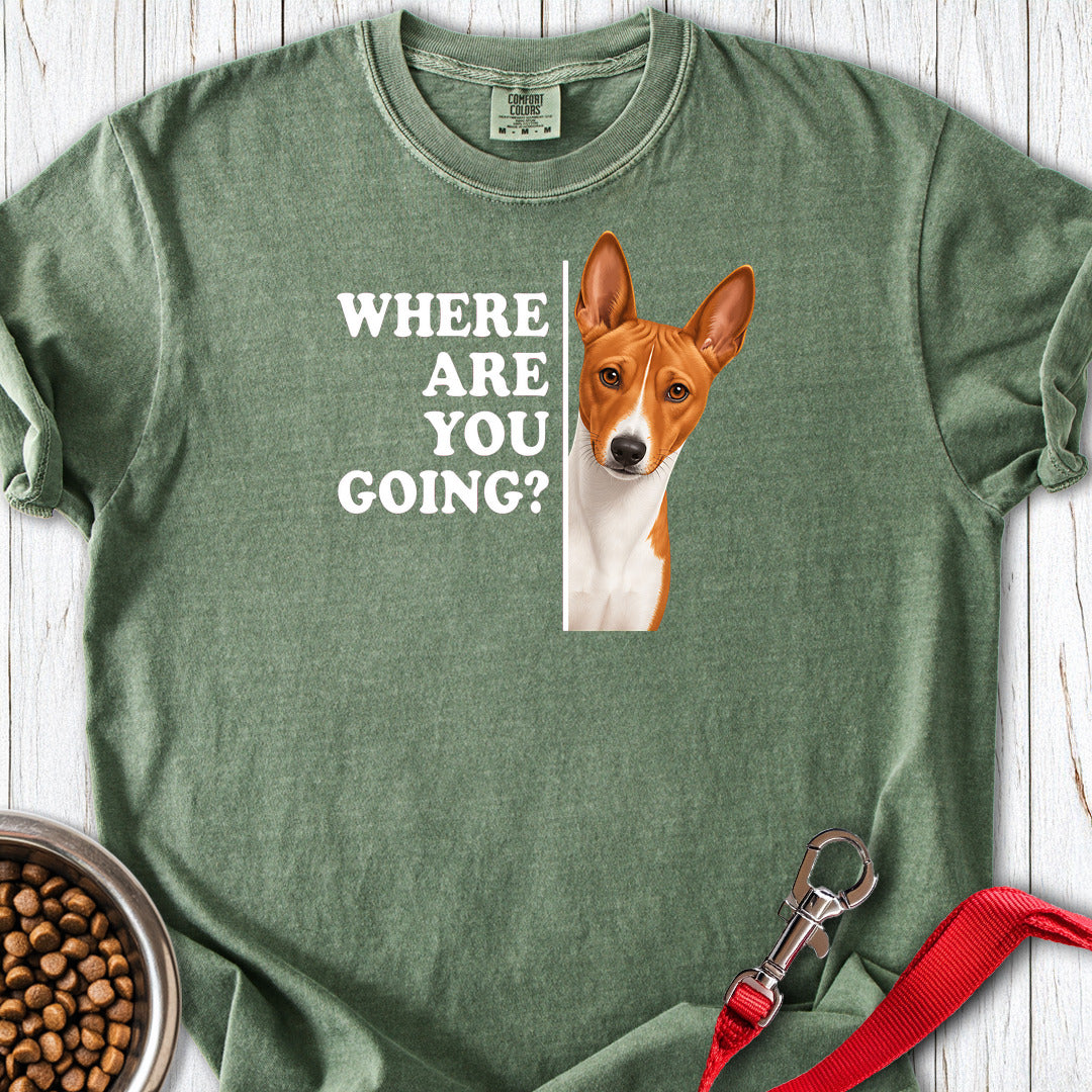 Basenji Where Are You Going Premium Tee — Moss