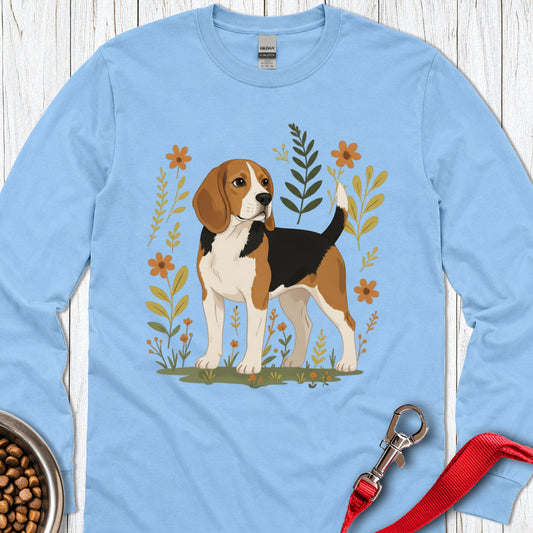 Beagle Flowers Long Sleeve — Carolina Blue