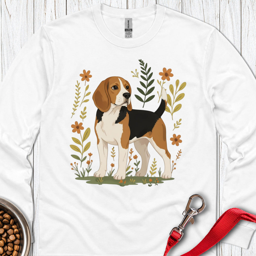 Beagle Flowers Long Sleeve — White