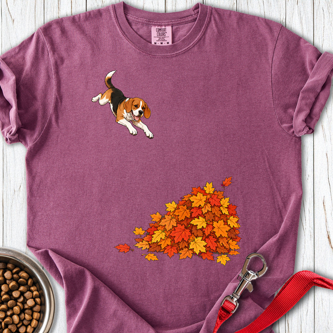 Beagle Leaf Pile Premium Tee — Berry