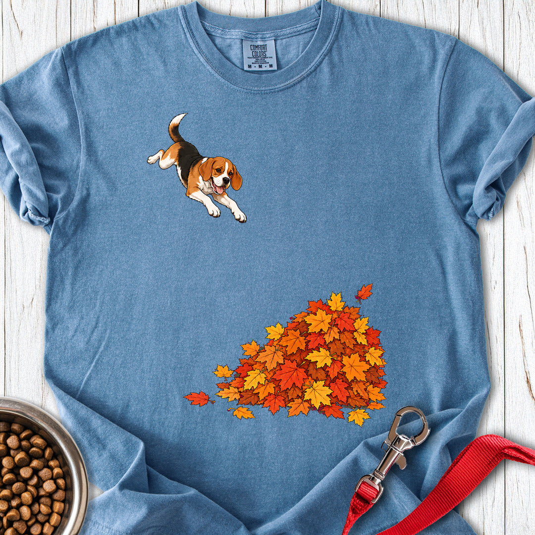 Beagle Leaf Pile Premium Tee — Blue Jean