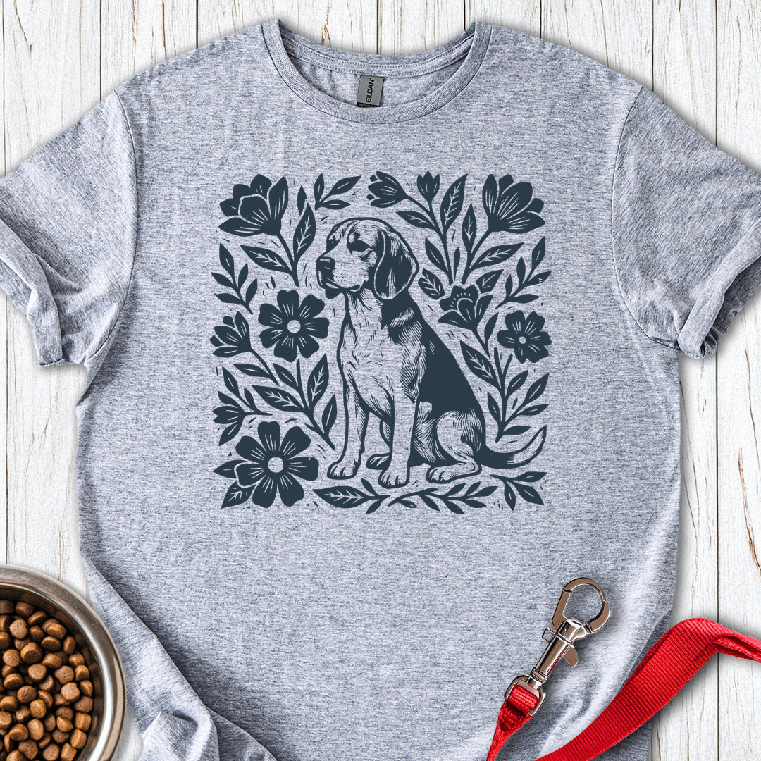 Beagle Linocut Flowers Sport Grey