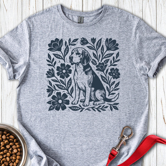 Beagle Linocut Flowers — Sport Grey