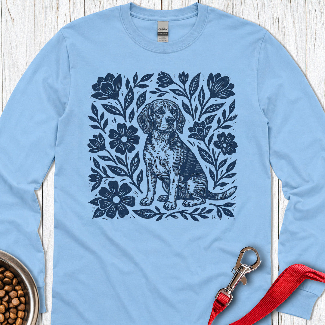 Beagle Linocut Long Sleeve — Carolina Blue