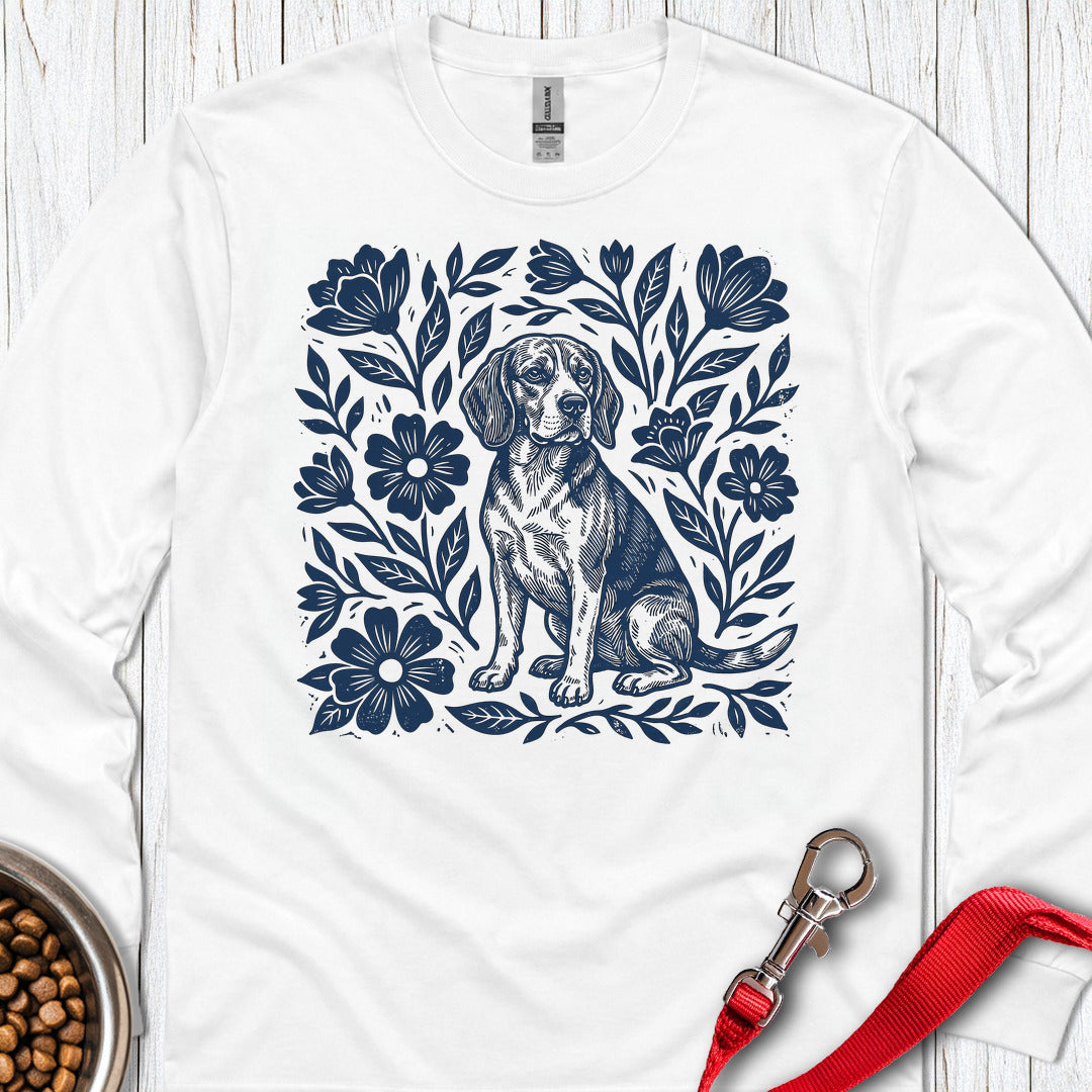 Beagle Linocut Long Sleeve — White