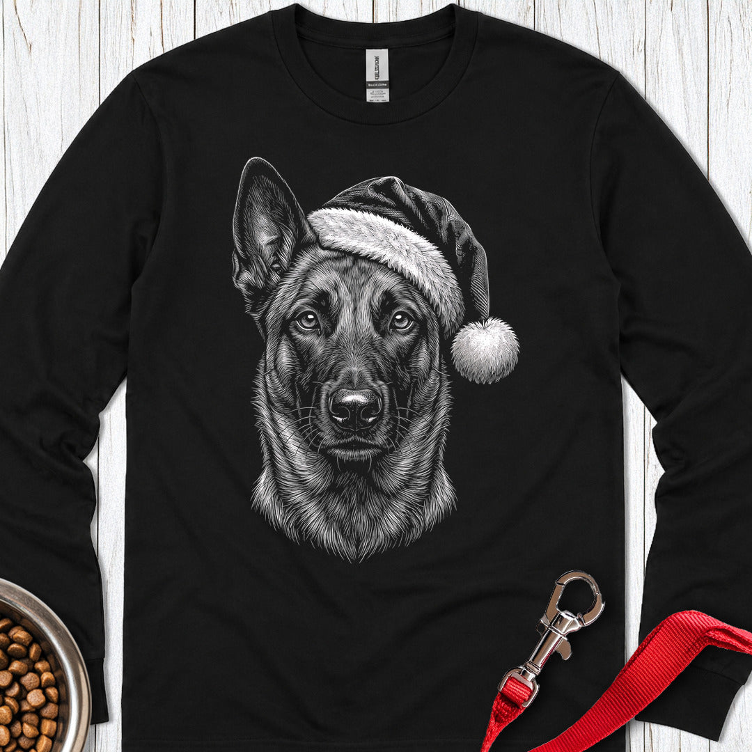 Belgian Malinois Christmas Santa Hat Long Sleeve — Black