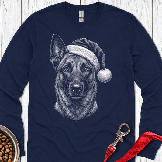 Belgian Malinois Christmas Santa Hat Long Sleeve — Navy
