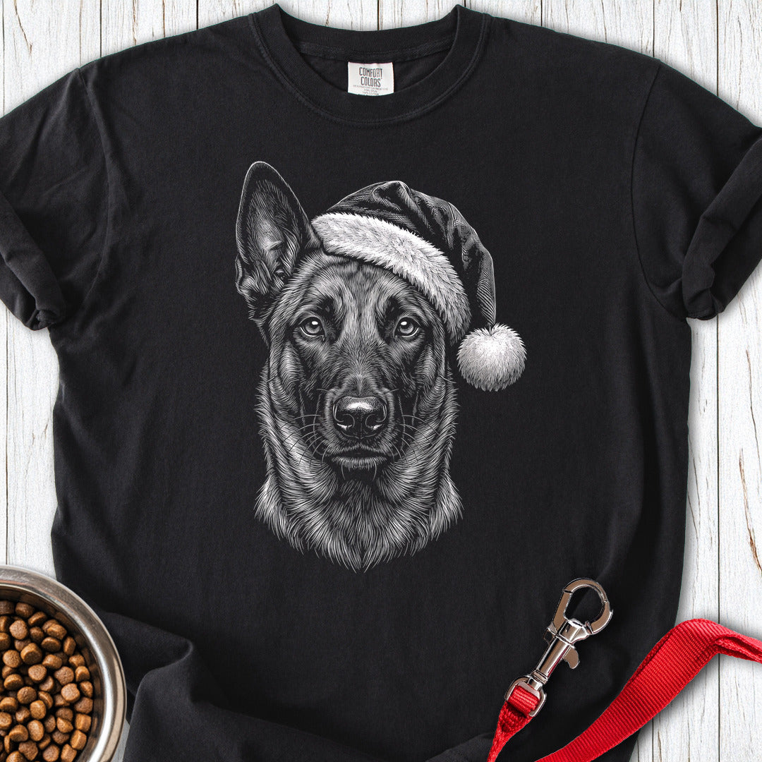 Belgian Malinois Christmas Santa Hat Premium Tee Black